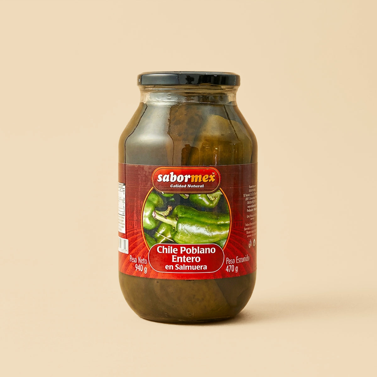 Chile poblano entero 940g