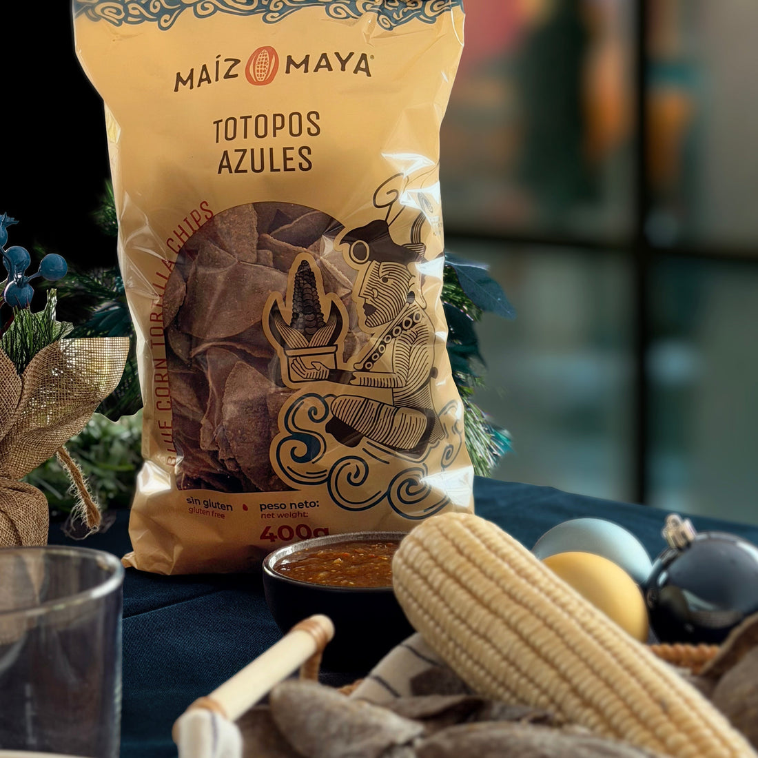 Bolsa de totopos de maíz azul