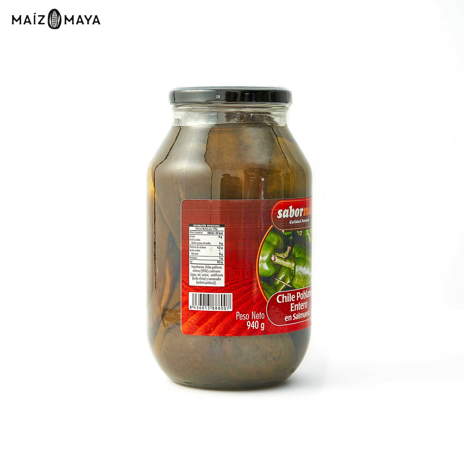 Chile poblano entero 940g - Maíz Maya - Tortillas Maya
