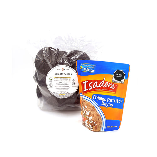 PACK TOSTADA NEGRA (TOSTADAS NEGRAS Y FRIJOL BAYO REFRITO)