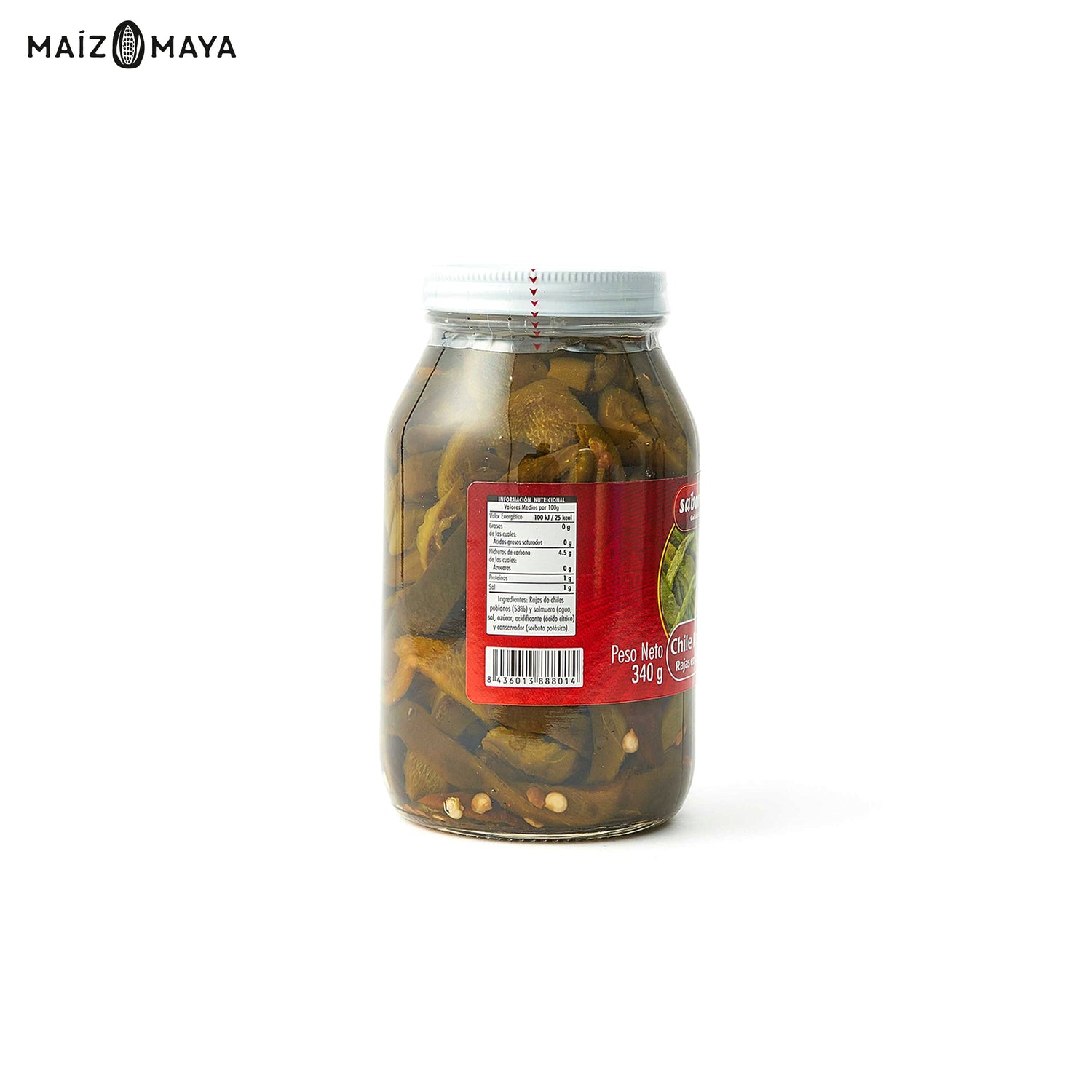 Chile poblano en rajas Sabormex 340g - Maíz Maya - Tortillas Maya