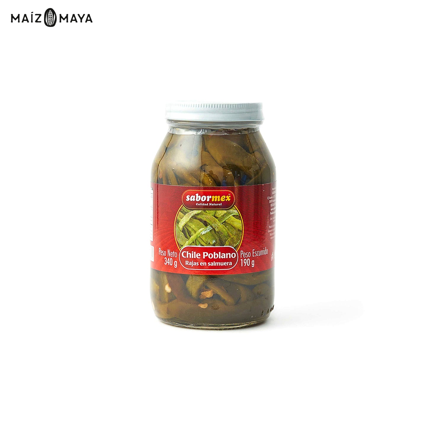 Chile poblano en rajas Sabormex 340g - Maíz Maya - Tortillas Maya
