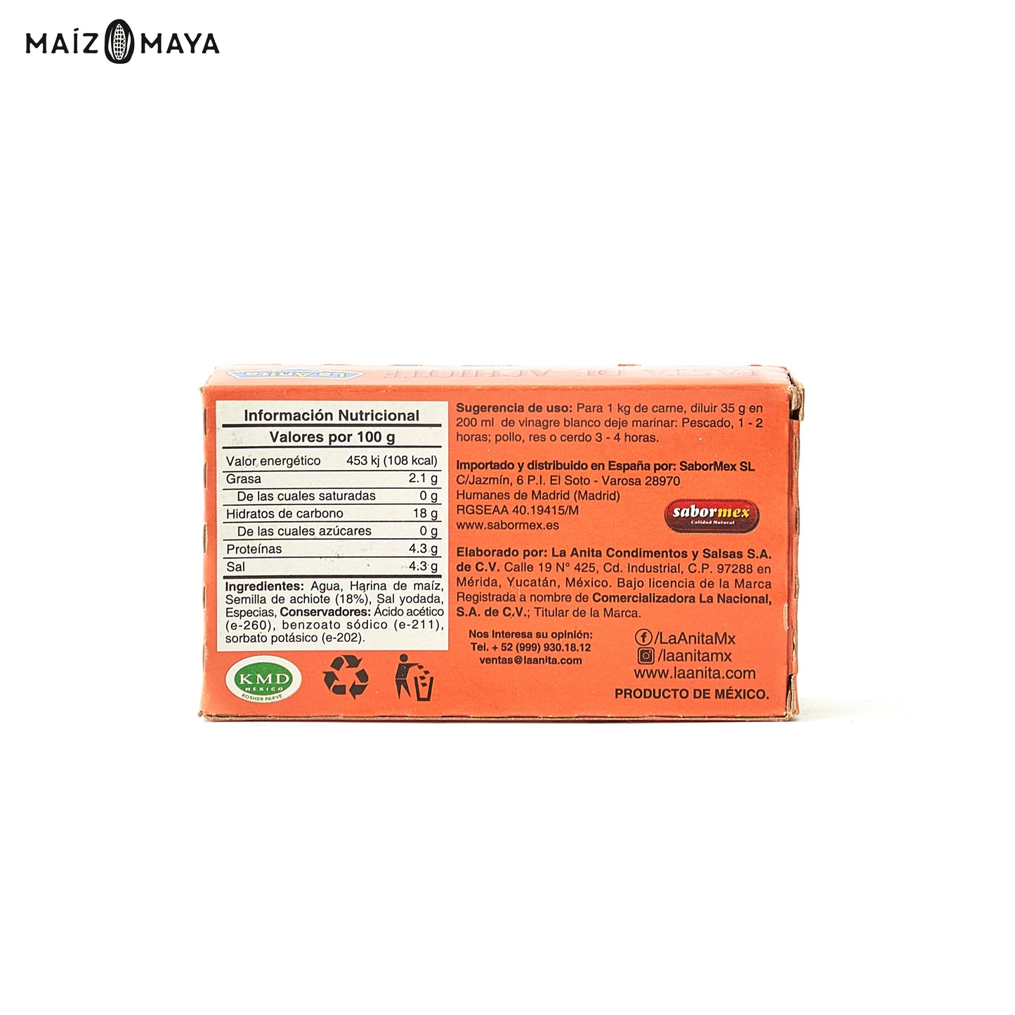 Pasta de achiote La Anita 110 gr - Maíz Maya - Tortillas Maya