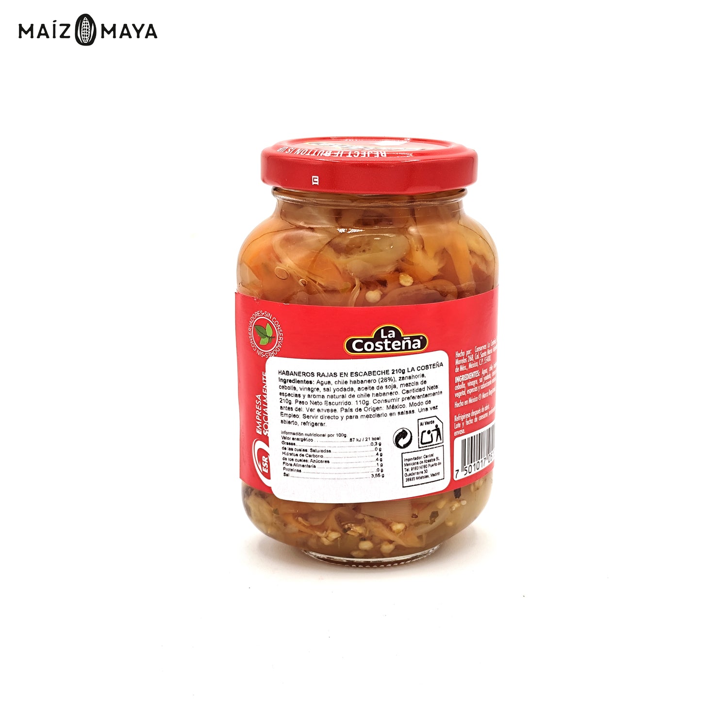 Habaneros Rajas en Escabeche La Costeña 210g - Maíz Maya - Tortillas Maya