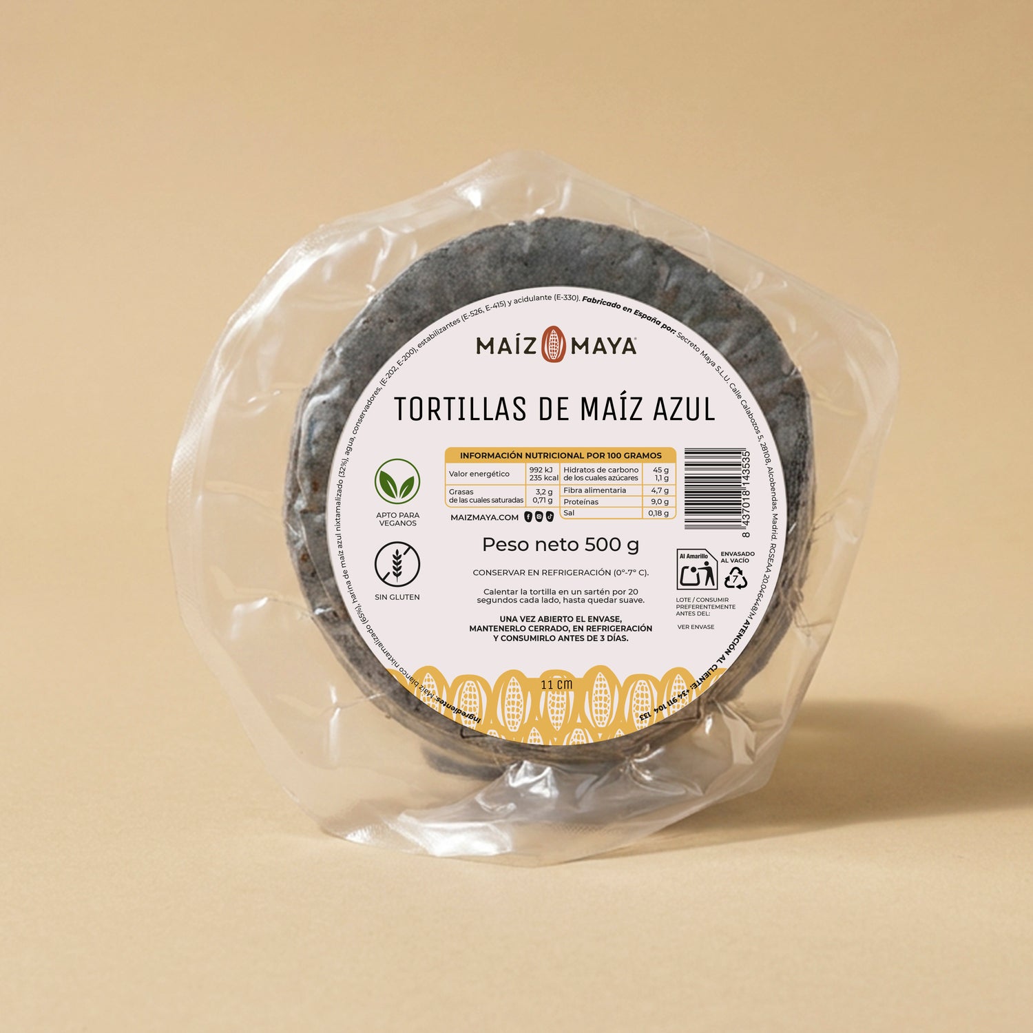 Tortillas de maíz azul nixtamalizado (500gr)