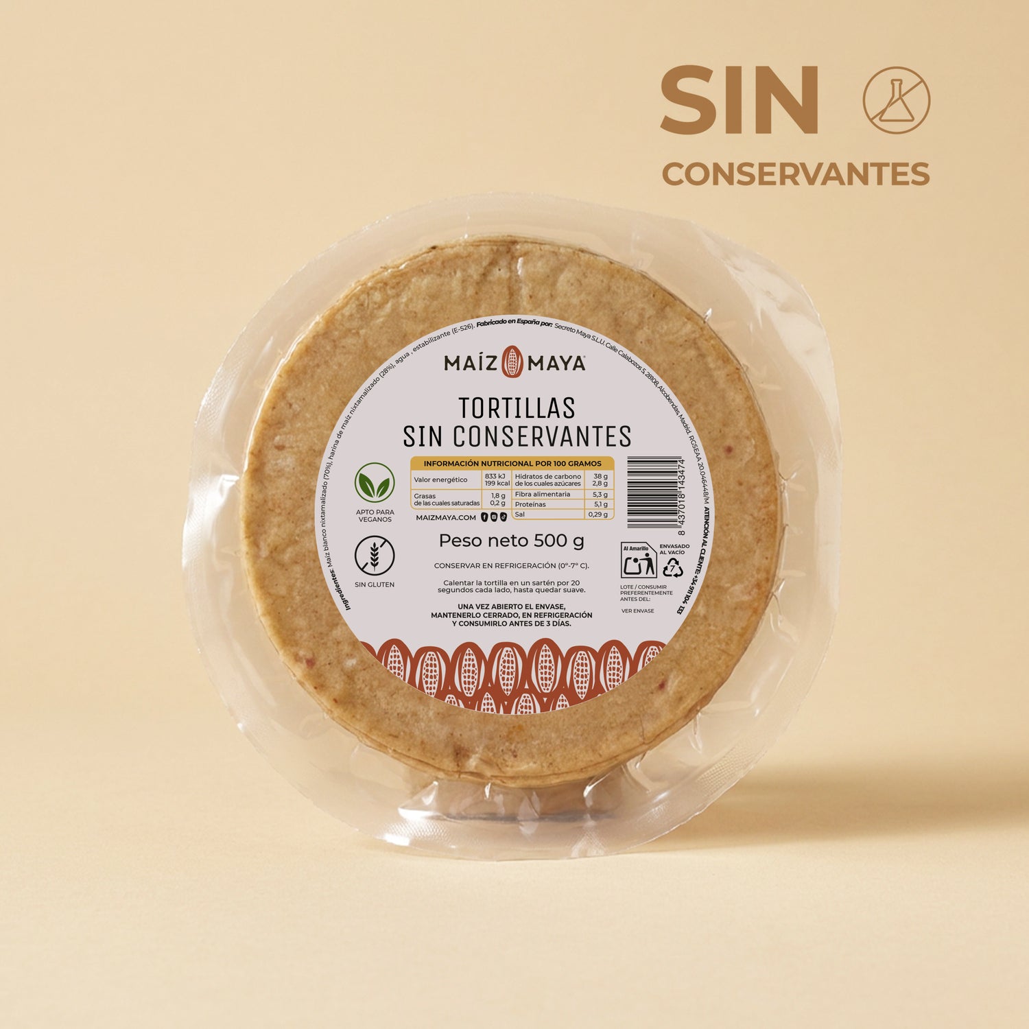 Tortilla maíz blanco nixtamalizado sin conservantes 13cm 500gr