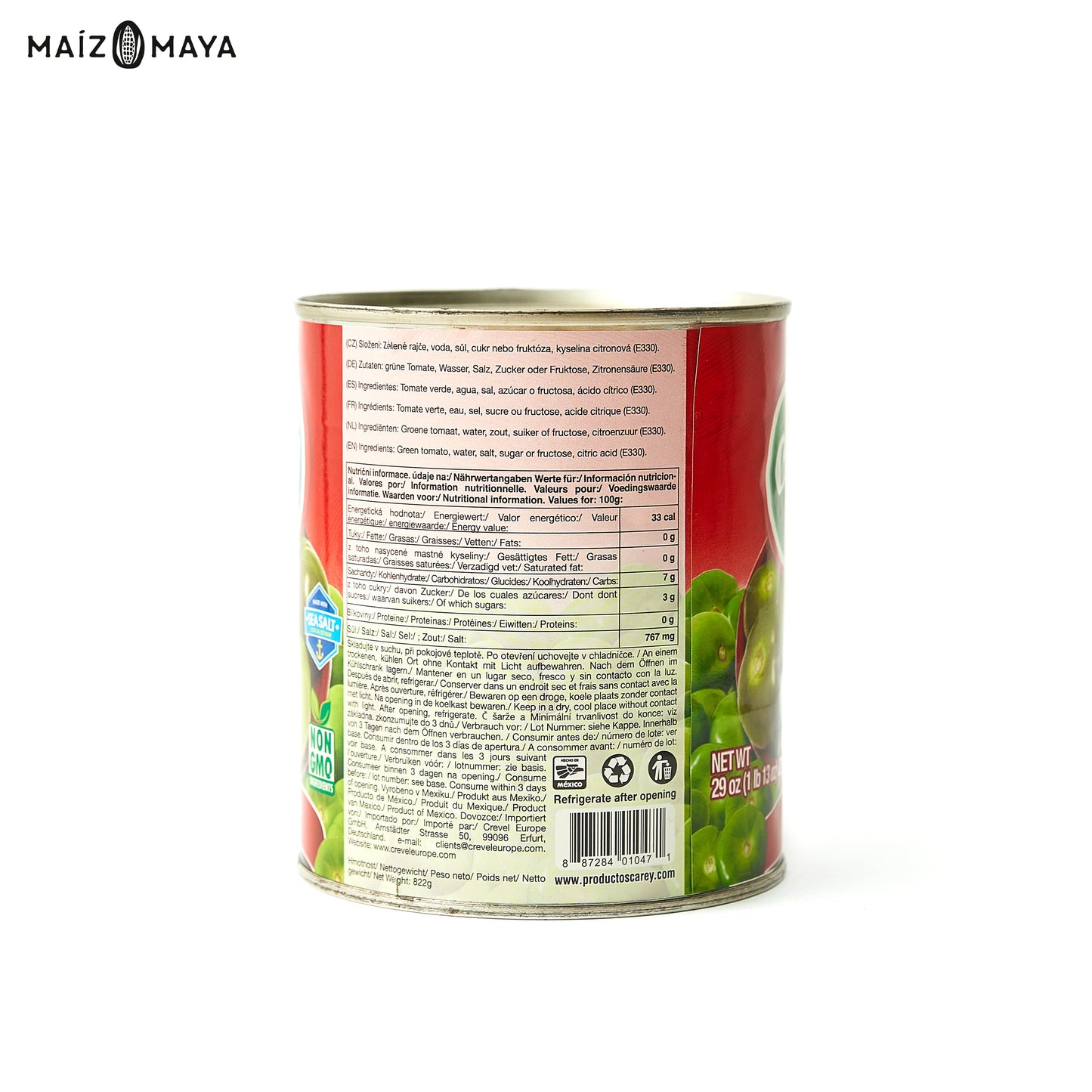 Tomatillo verde entero Carey 822gr - Maíz Maya - Tortillas Maya