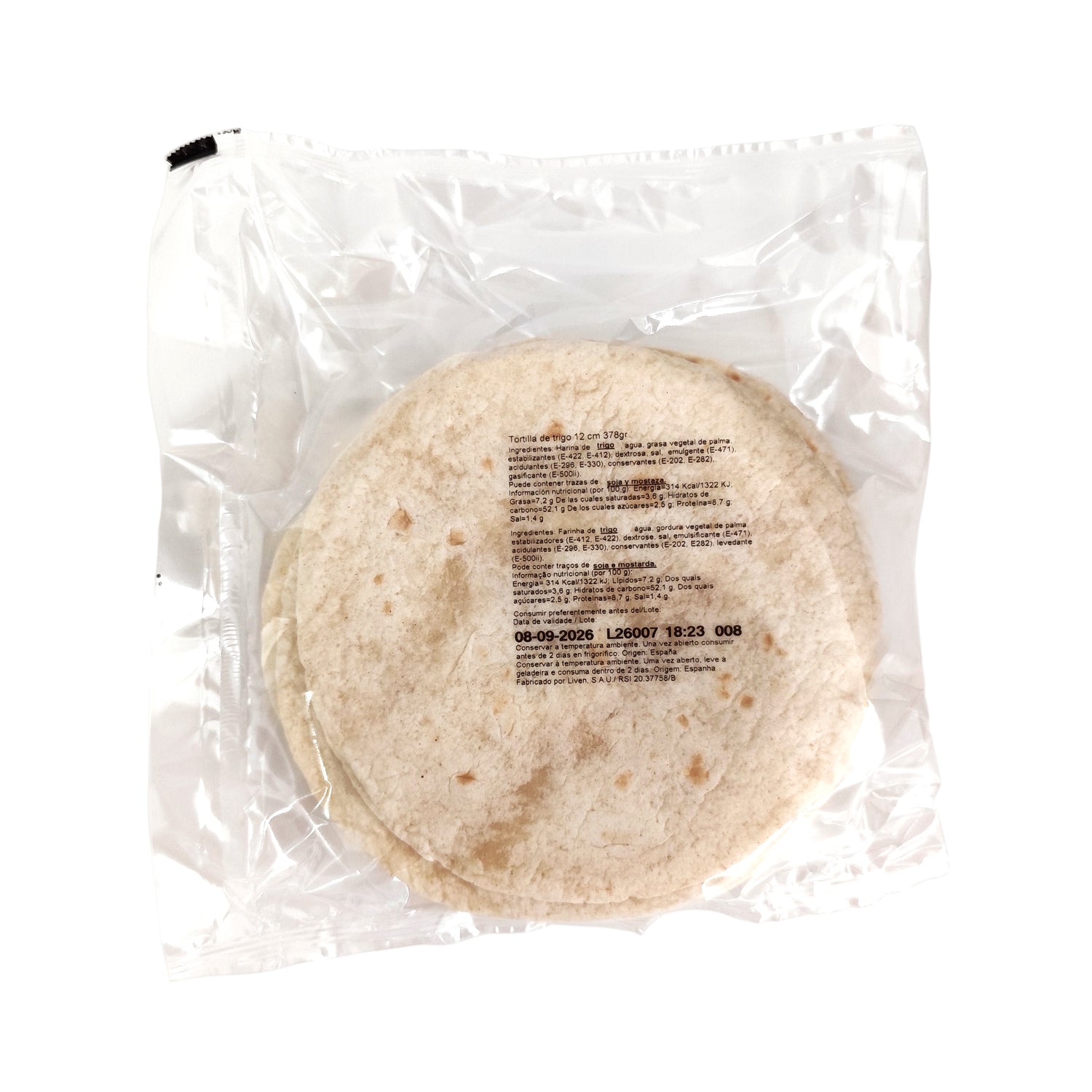 Tortillas de harina de trigo 12 cm (18 UDS)