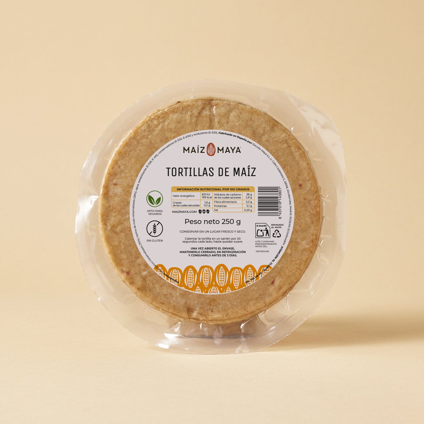 Tortillas de Maíz Blanco Nixtamalizado 13 cm (250g)