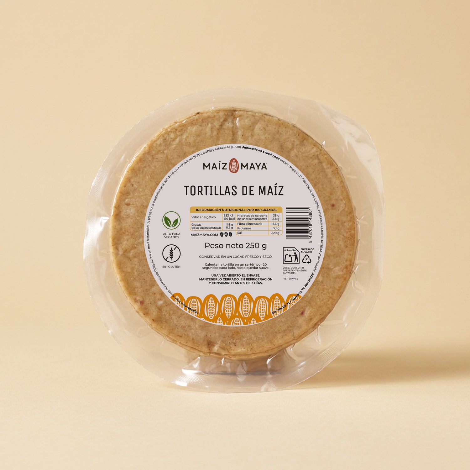 Tortillas de Maíz Blanco Nixtamalizado 13 cm (250g)