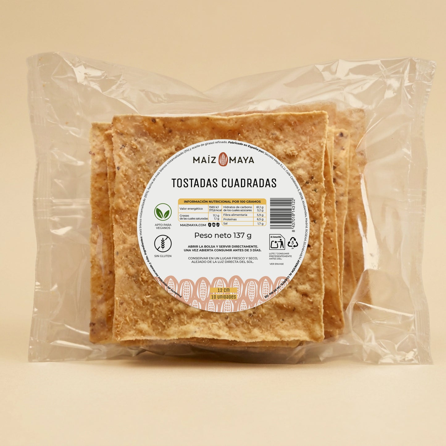 Tostadas Cuadradas Maíz Maya 12cm 10uds (137g)