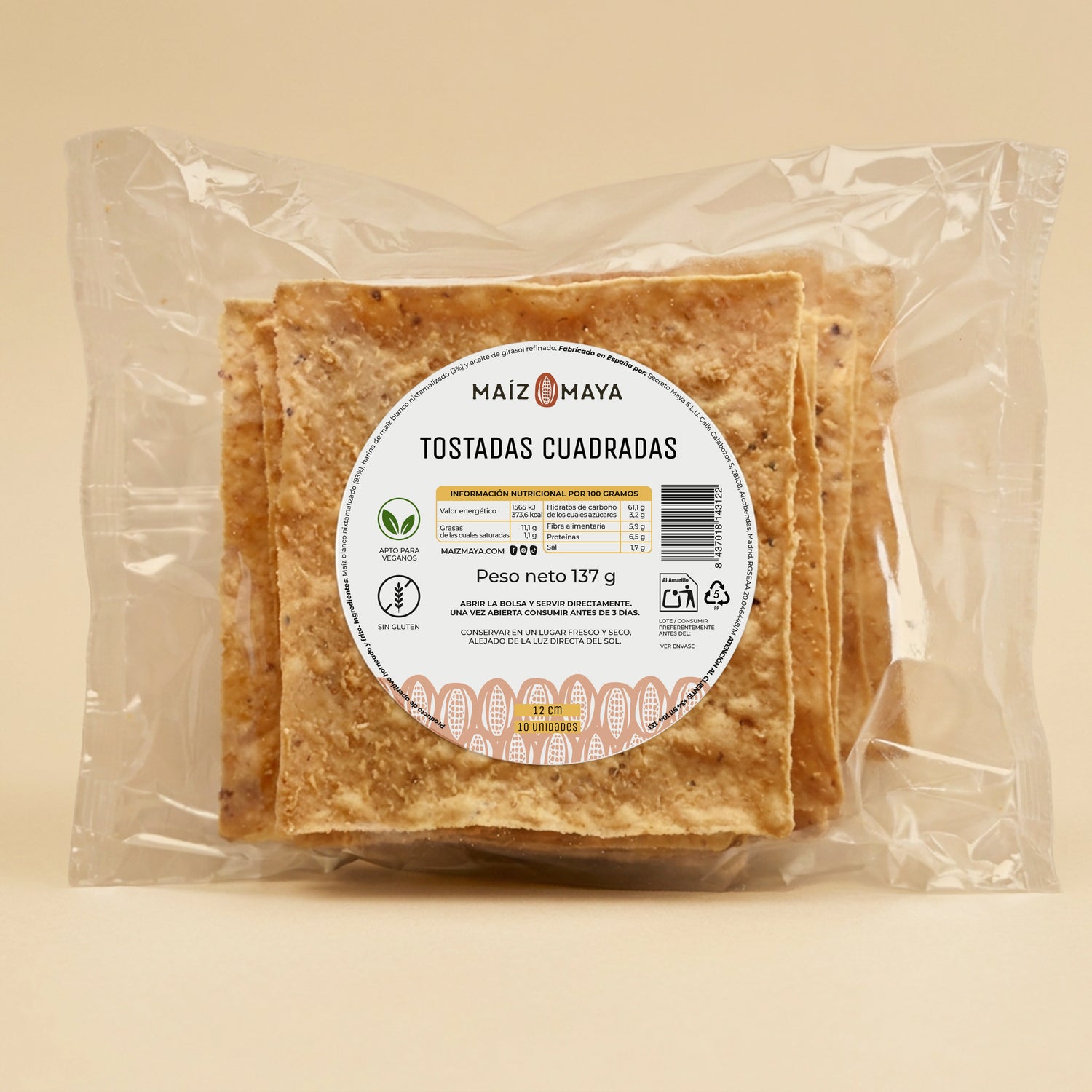 Tostadas Cuadradas Maíz Maya 12cm 10uds (137g)