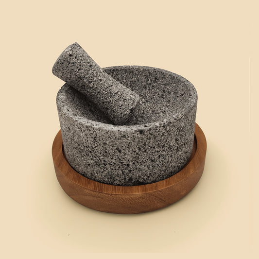 MOLCAJETE 15CM MORTERO MINI LISO CON BASE